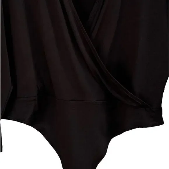 Black Tape 3X-Large Bodysuit Long Sleeves Surplice V-Neck Stretch Black New - Picture 2 of 7